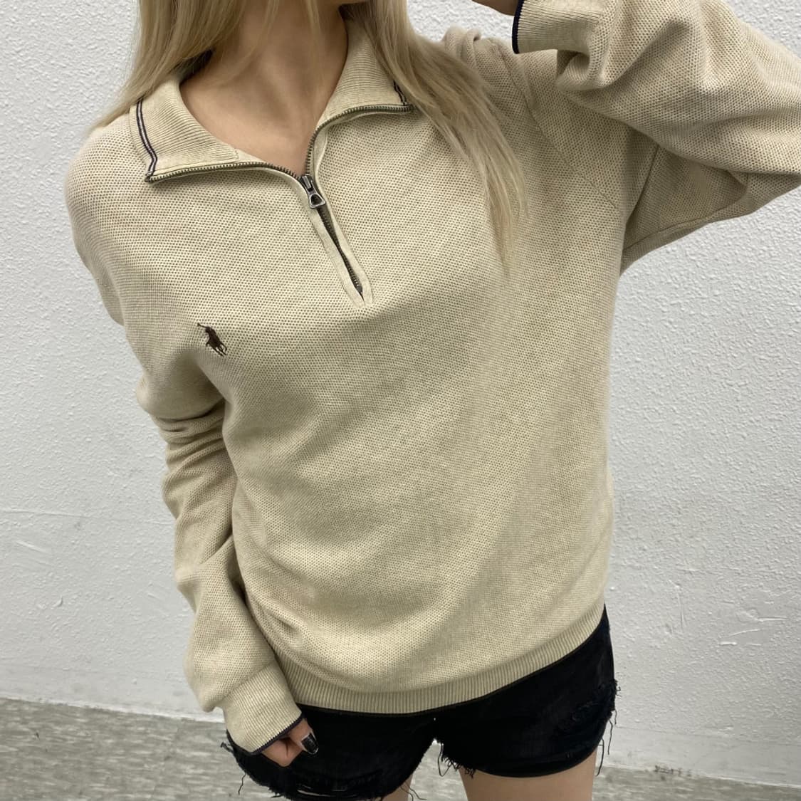 폴로 랄프로렌 브라운포니 베이지 와플 반집업 상품이미지1