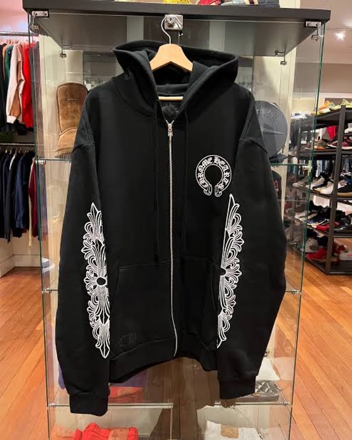 크롬하츠 홀스슈 플로랄 헤비웨이트 후드 집업 블랙 새상품 상품이미지1