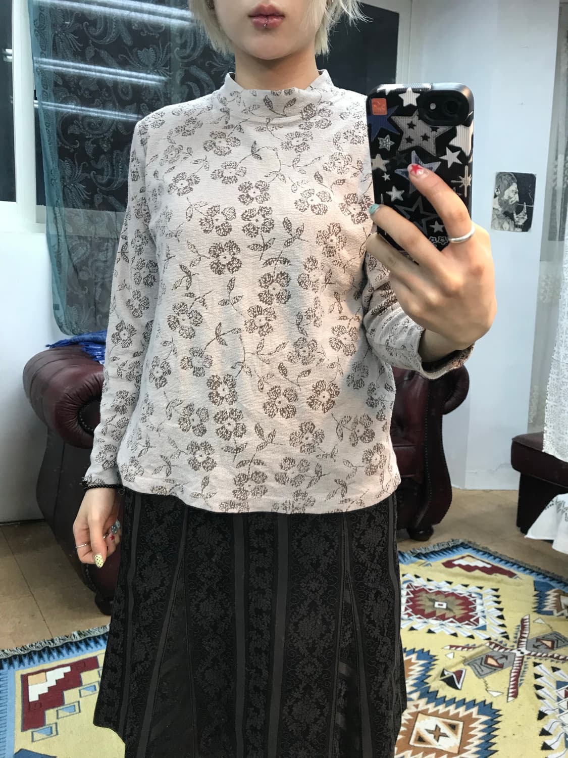 제페니즈 플라워패턴 반폴라 롱슬리브  상품이미지1