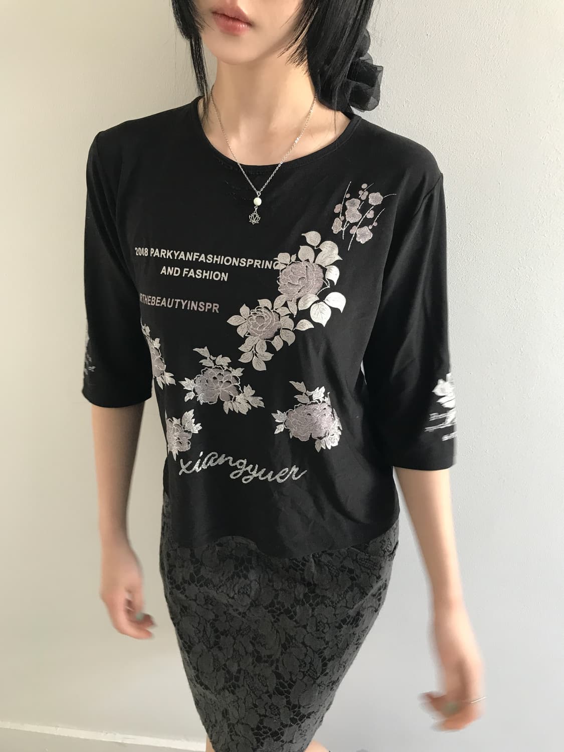 (Vintage)Flower black sleeve t 상품이미지2