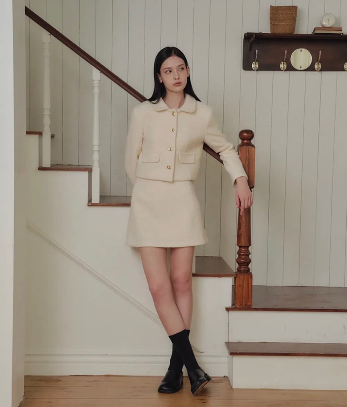 마롯 쁘띠 카라 울 트위드 자켓_크림 크림 / M 상품이미지4