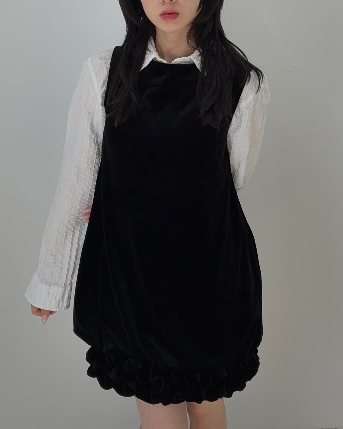 deep black velour balloon dress 상품이미지3