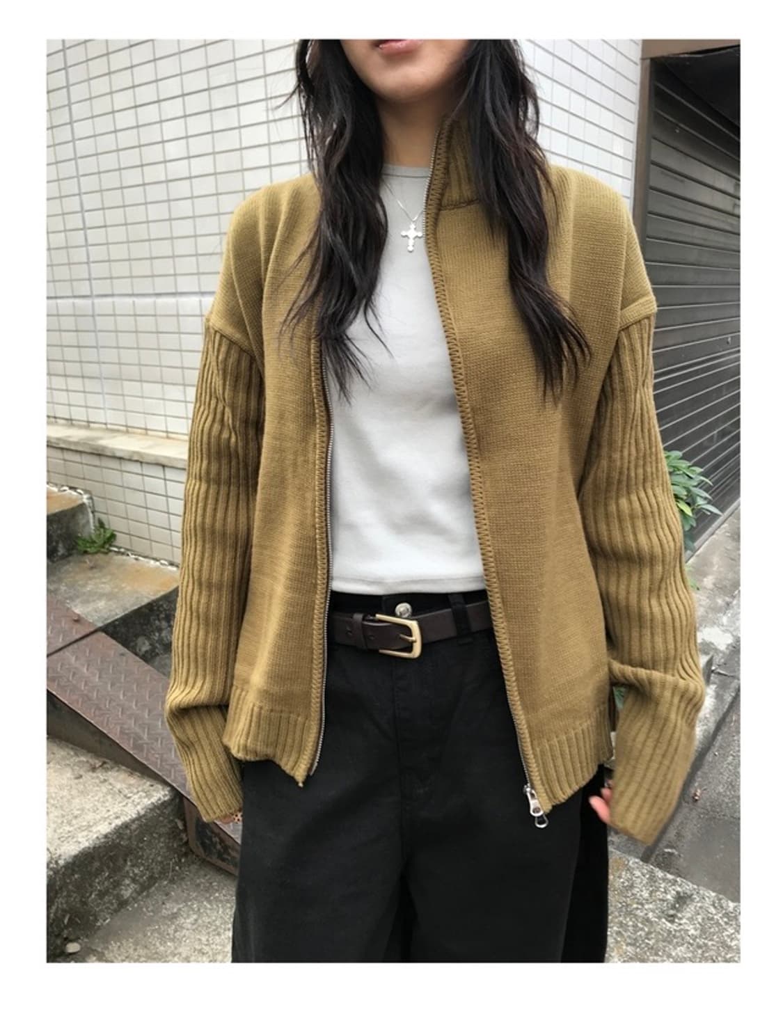 슬래시 풀 니트집업 블랙 상품이미지5