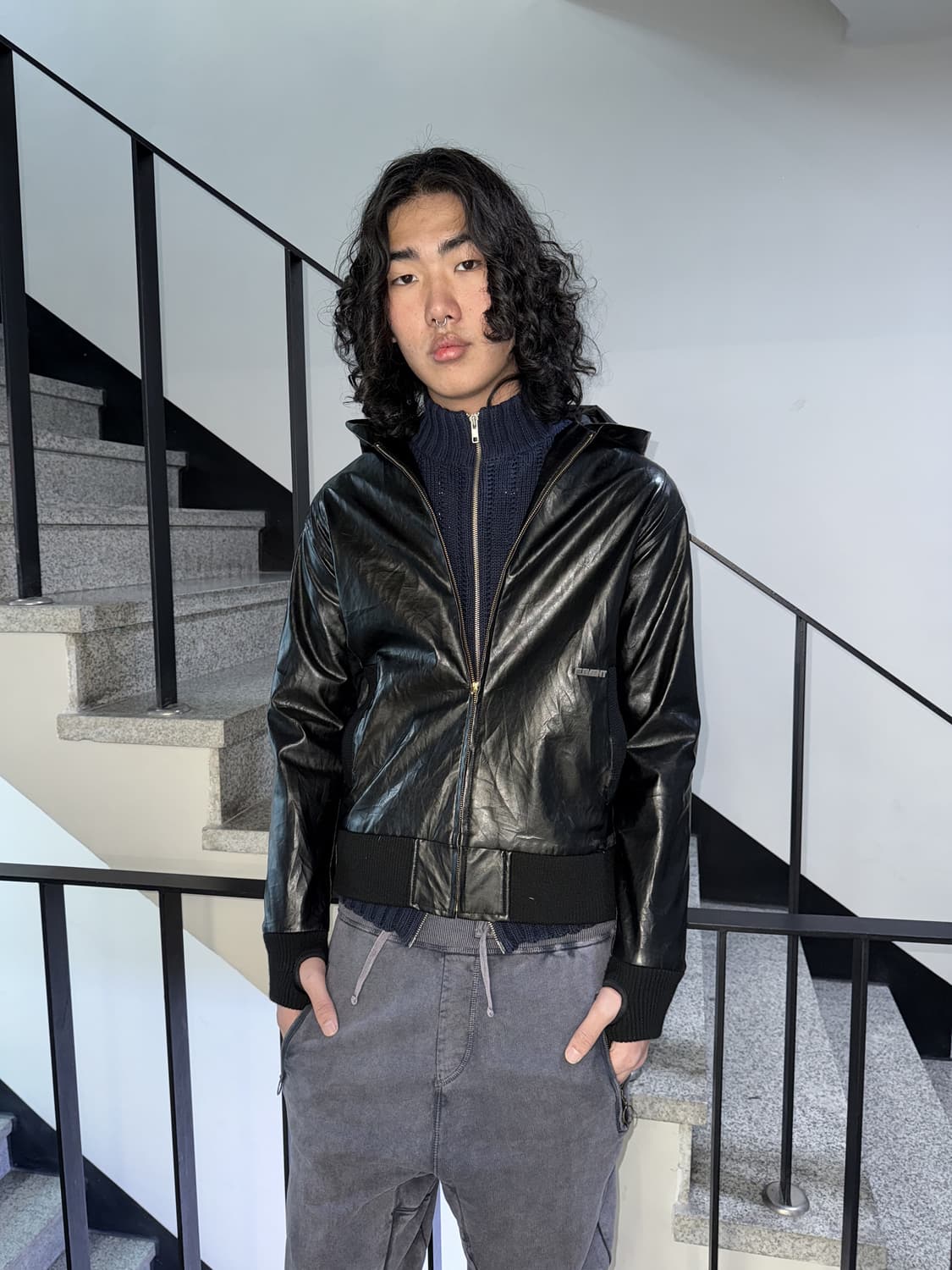 leather hooded zipup jacket 상품이미지1