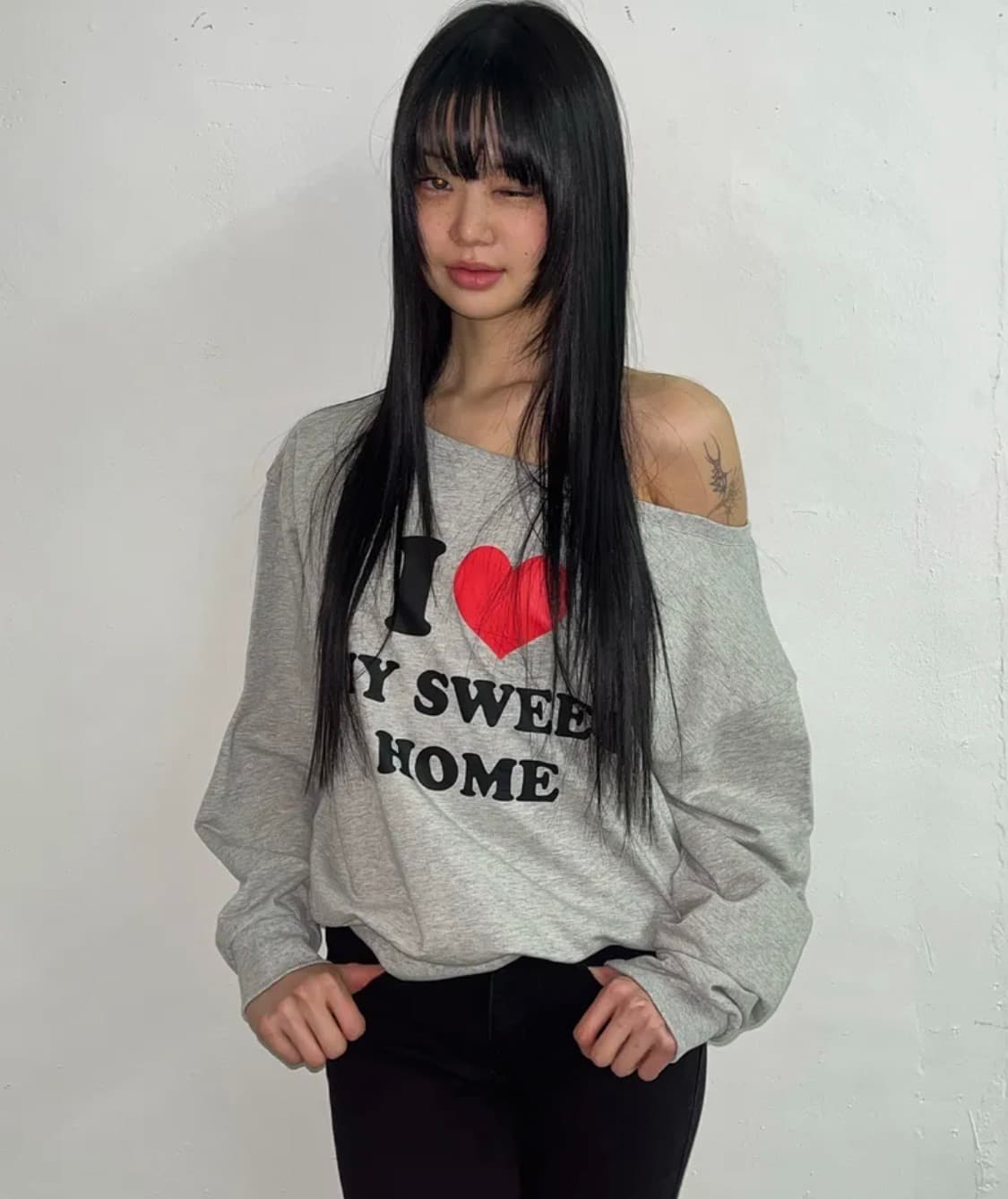 유희 YOUHEE 아이러브 오프숄더 그레이 상품이미지1