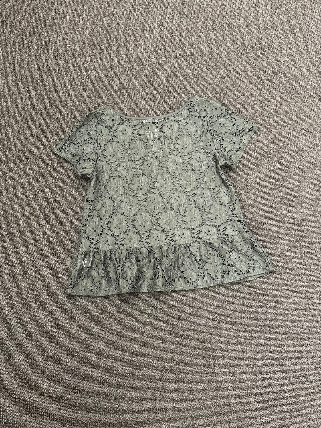 M)Japanese vintage 여성 펀칭 카키 반팔 블라우스 상품이미지6