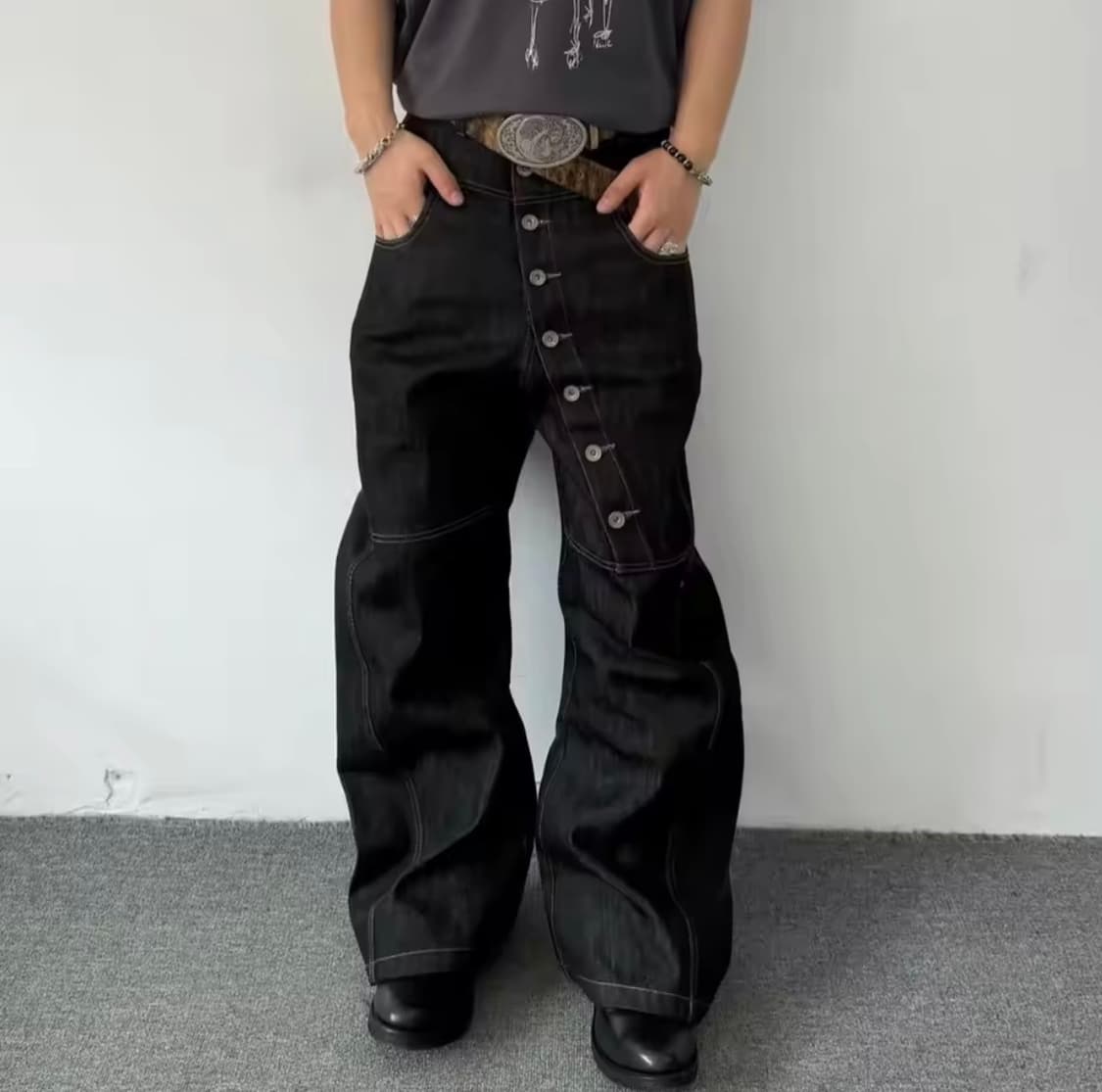 Side Button Wide Denim Pants 상품이미지2
