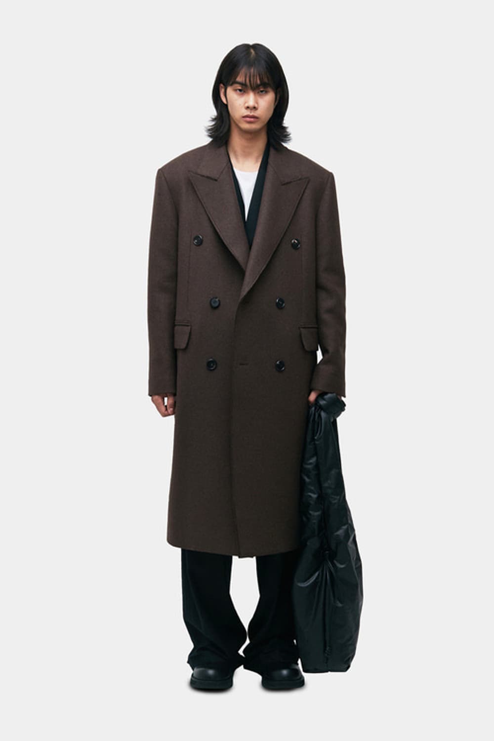 COOR 로우컷 피크드라펠 더블 코트(멜란지브라운, L, 새상품) 상품이미지8