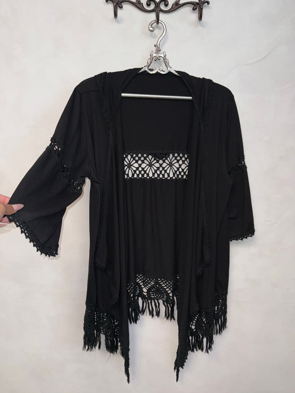 Black grunge crochet hood cardigan 상품이미지2