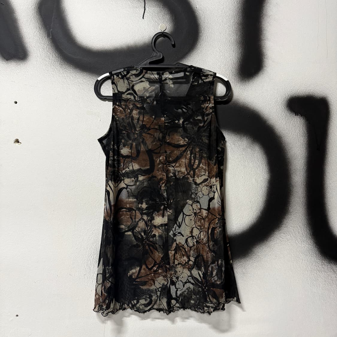 VTG 빈티지 딥브라운 플로럴 패턴 시스루 레이스 나시 상품이미지2