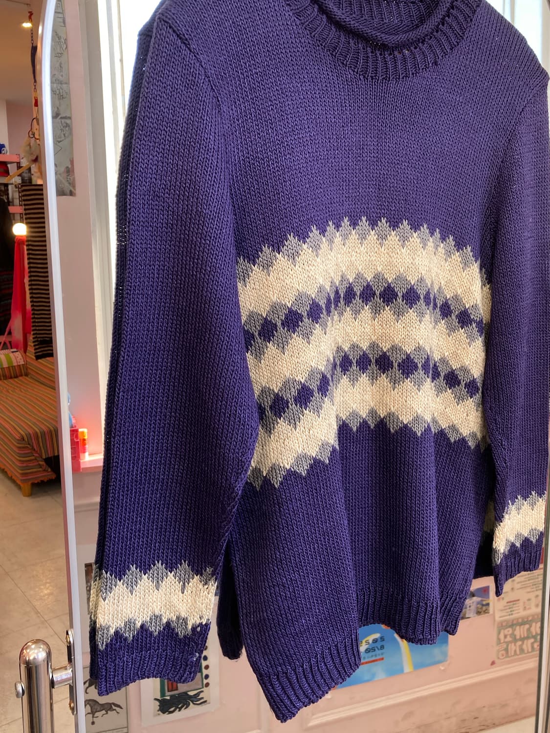 블루 직잭 패턴 니트 상품이미지3