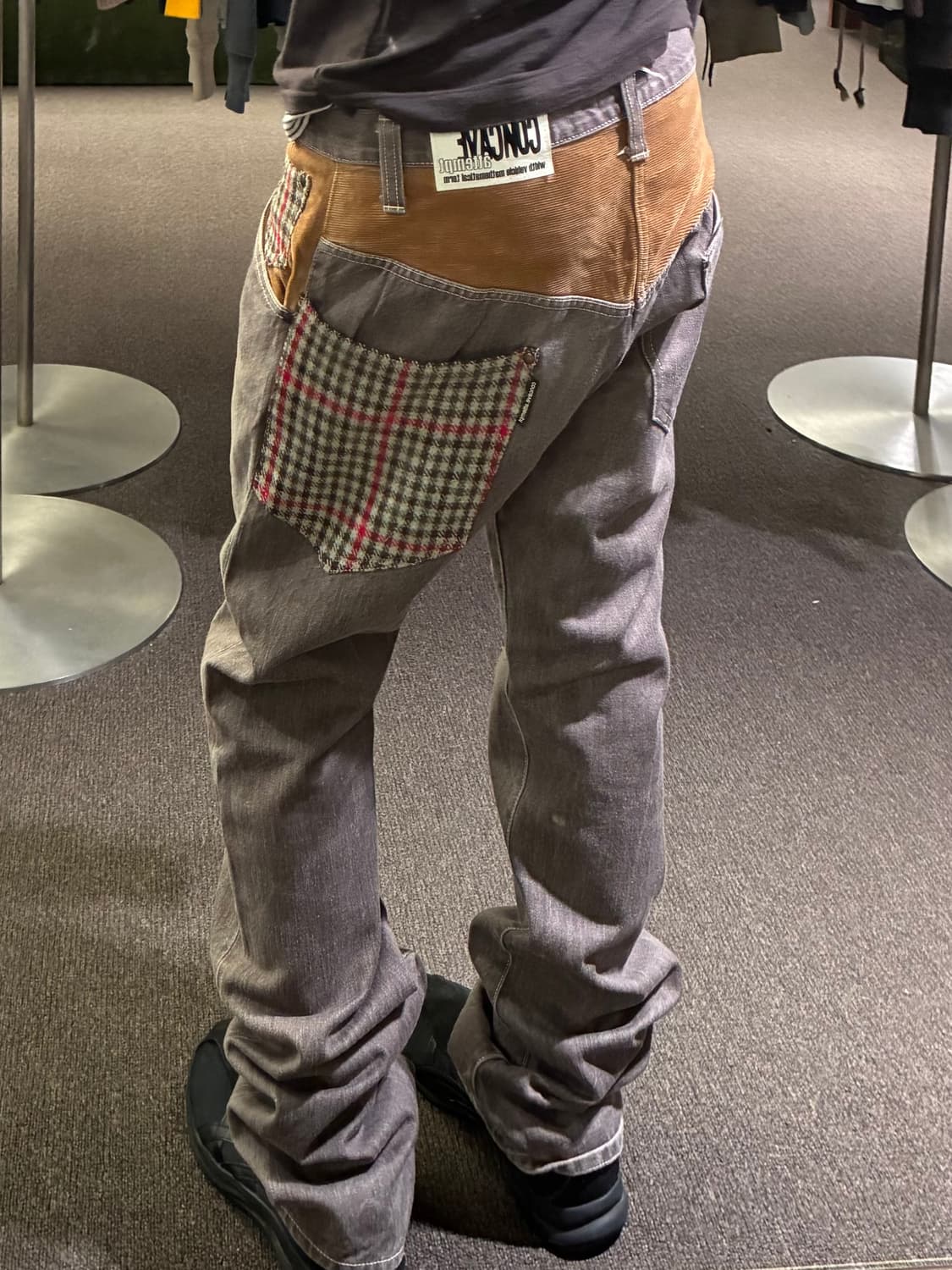 M)CONCAVE vintage 체크 패턴 코듀로이 레이어드 데님팬츠 상품이미지2