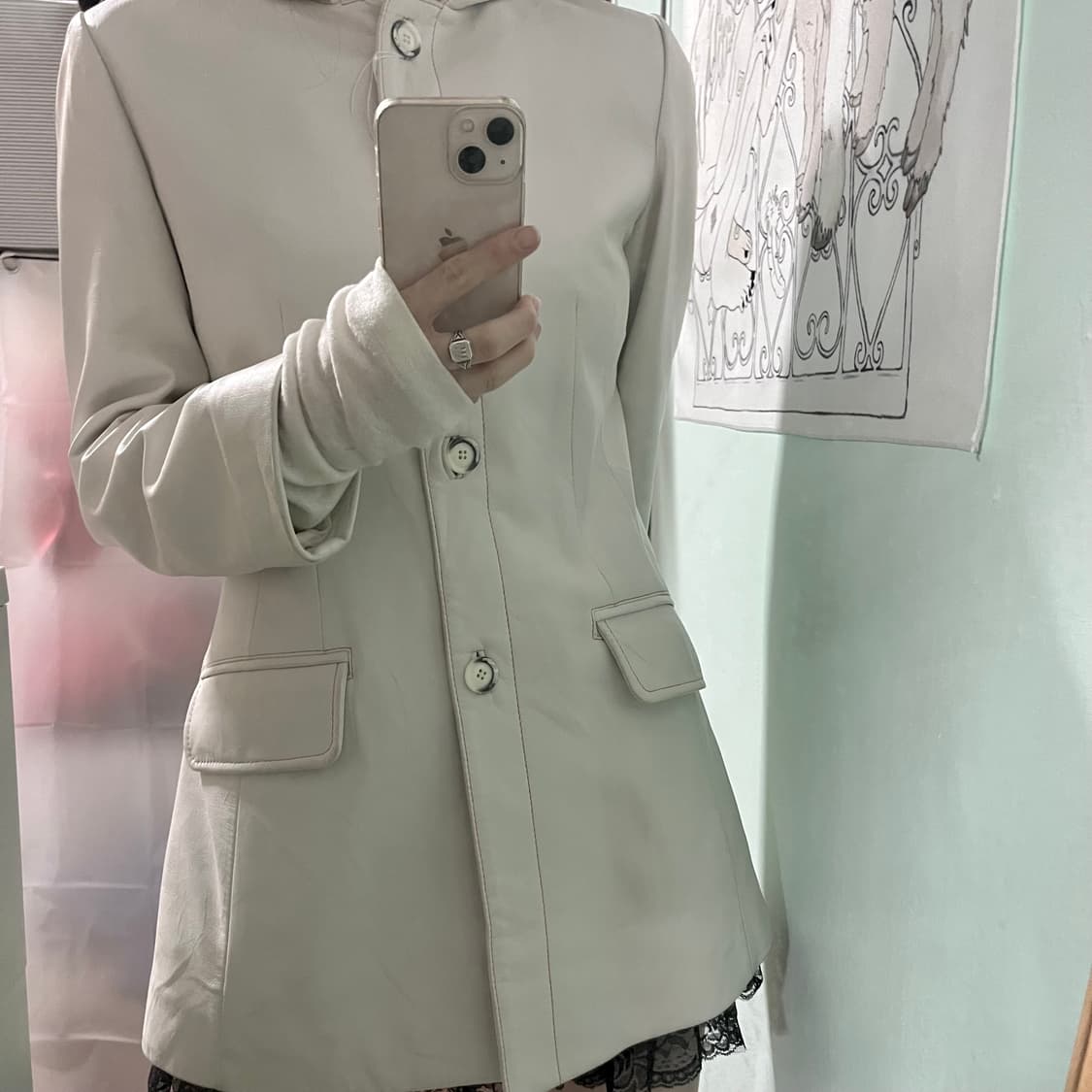 화이트 양가죽 후드 레더 자켓  상품이미지4