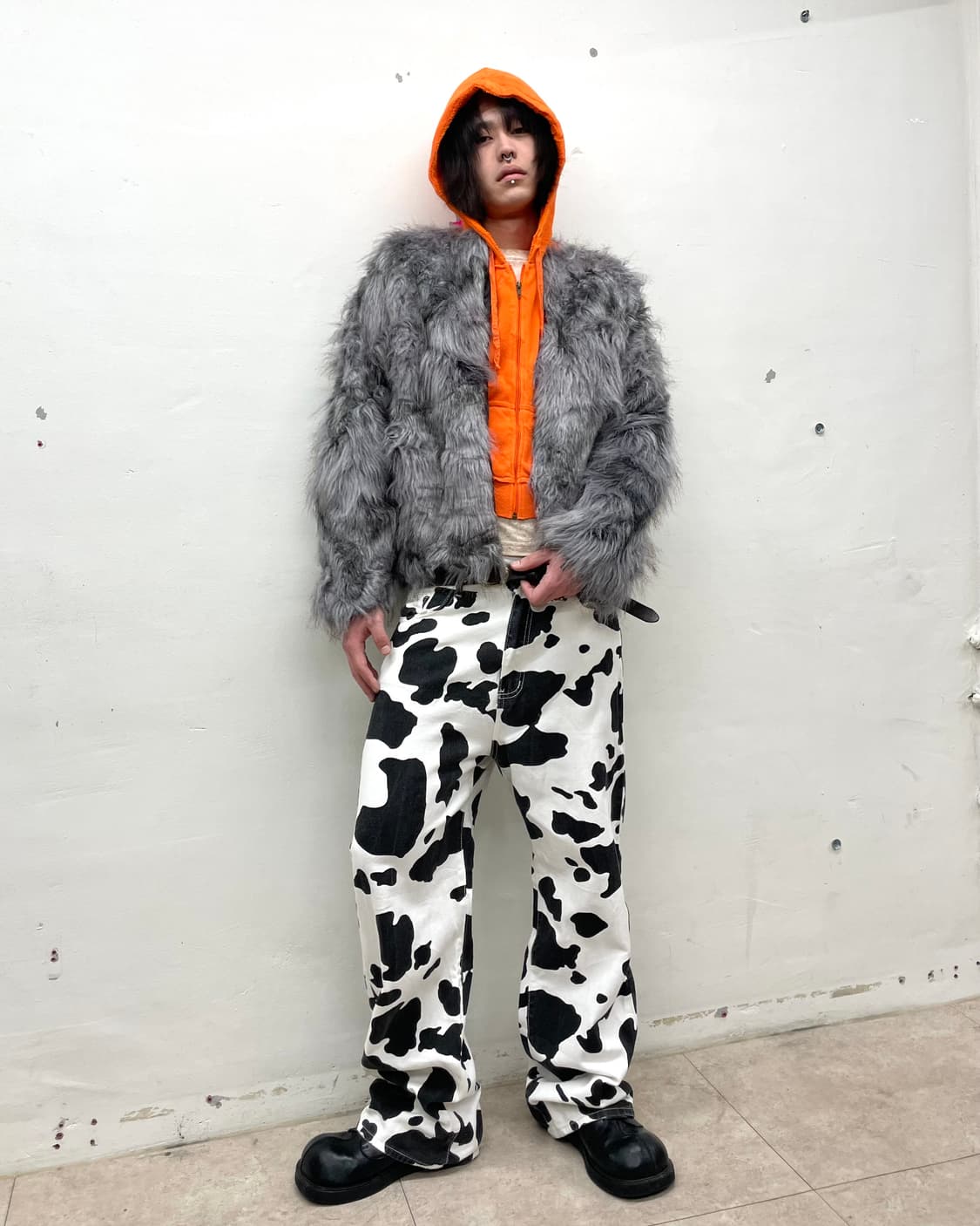 Grey Big Fur Jacket  상품이미지5