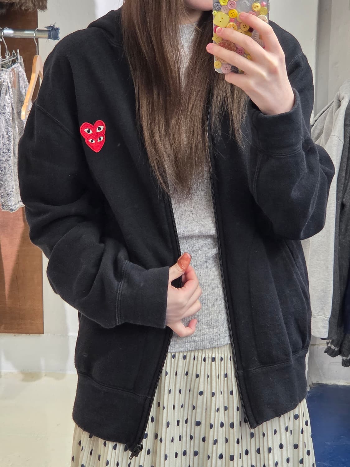 꼼데가르송 더블하트 블랙 후드집업 상품이미지2