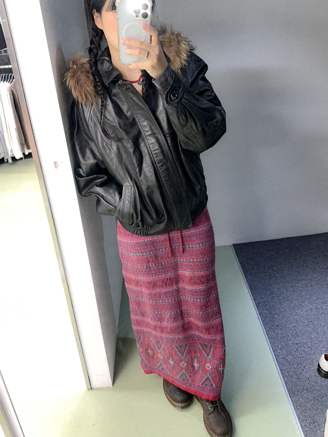 red winter pattern knit long skirt 상품이미지2