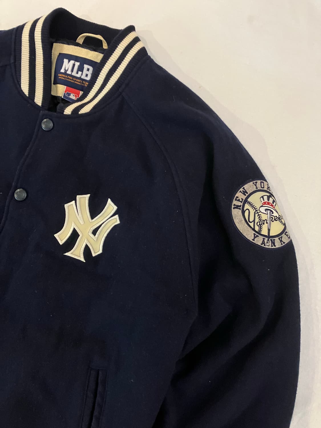 00s MLB 뉴욕 양키스 울 바시티 야구 점퍼 네이비 상품이미지2
