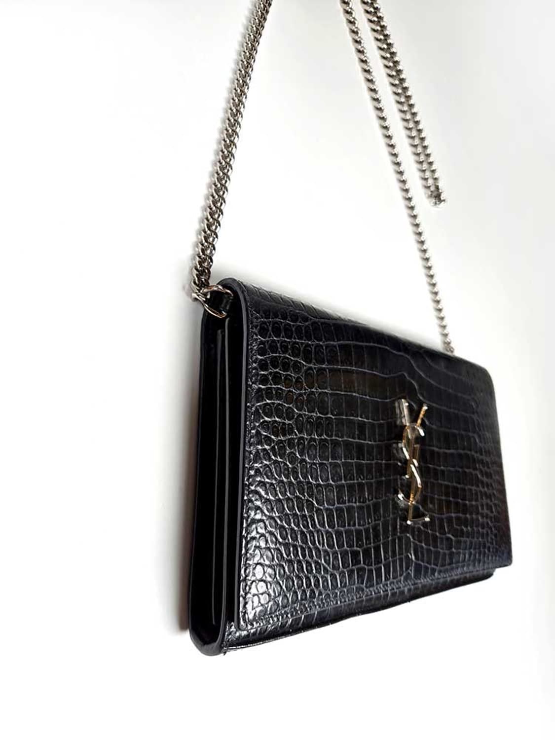 Saint Laurent 생로랑 블랙 크로커다일 케이트 은장 체인 WOC 상품이미지3