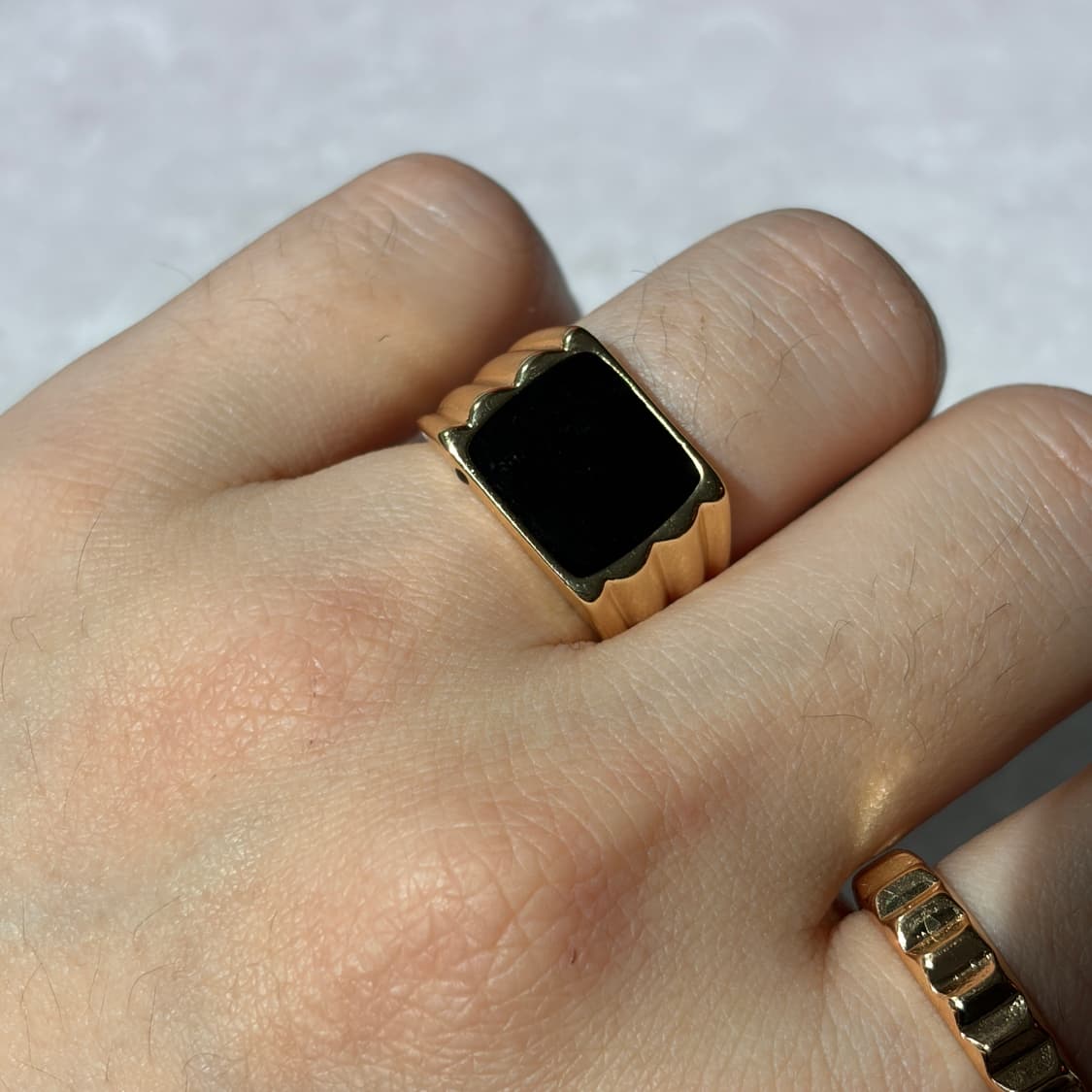 Oribell 블랙 오닉스 골드플레이트 925실버 오픈링 반지 상품이미지1