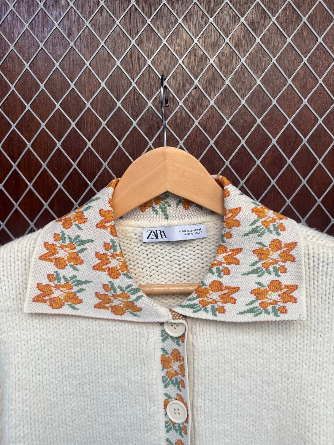 zara 자라 아이보리 플라워 패턴 카라 니트 가디건 S 상품이미지3