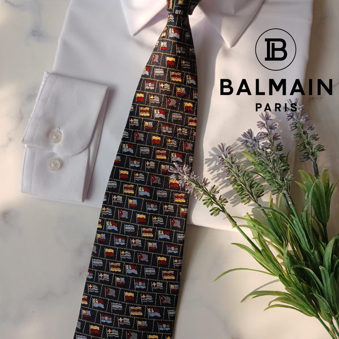 발망 실크 네이비 국기 패턴 넥타이 9.6cm A+등급 A19621
 상품이미지2