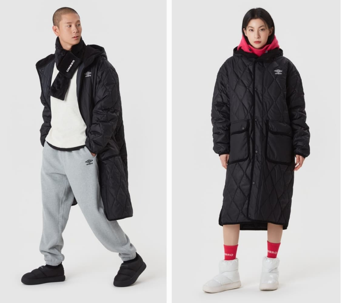 UMBRO 23FW 엄브로 퀼팅 후디 롱 자켓 / 공용 90 (S) 블랙 상품이미지2