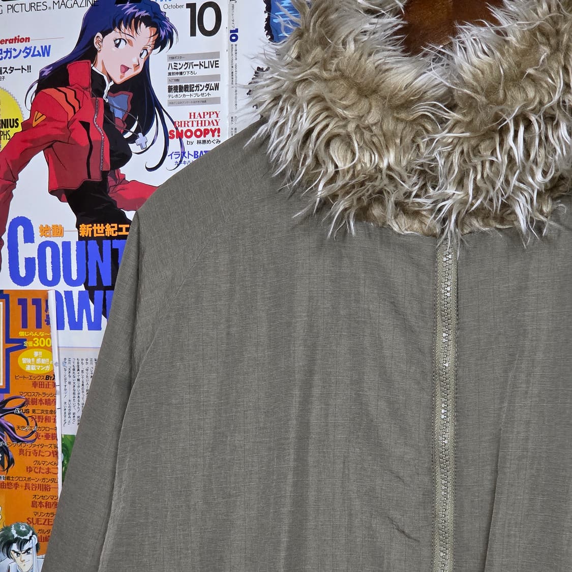 빈티지 에코 샤기 퍼 리버시블 카키 브라운 점퍼 상품이미지9