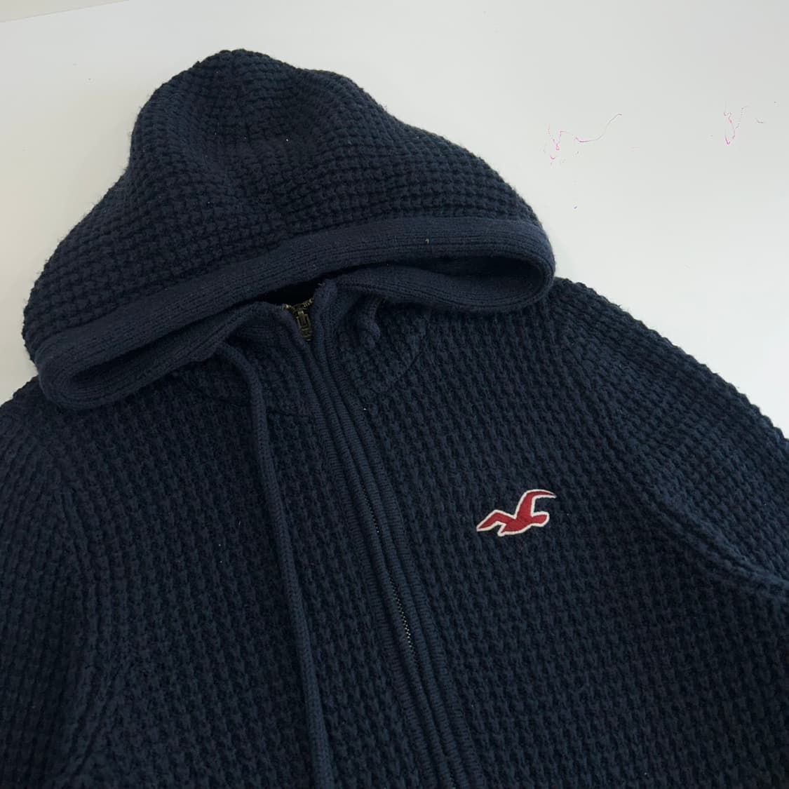 Hollister 홀리스터 와플 니트 네이비 후드집업 상품이미지4