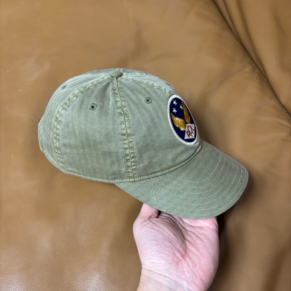 RRL 더블알엘 랄프로렌 폴로 윙로고 6패널 볼캡 모자 워시드 카키 상품이미지3