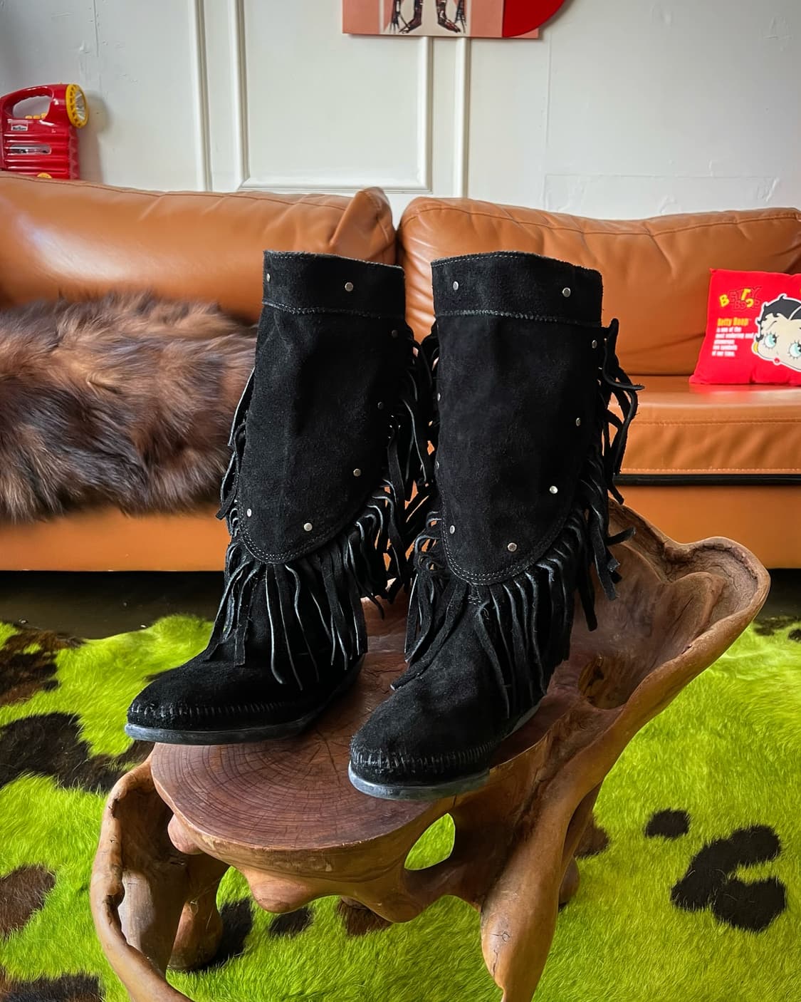 (US 6.5)Old MinneTonka Fringe Stud Boots 상품이미지3
