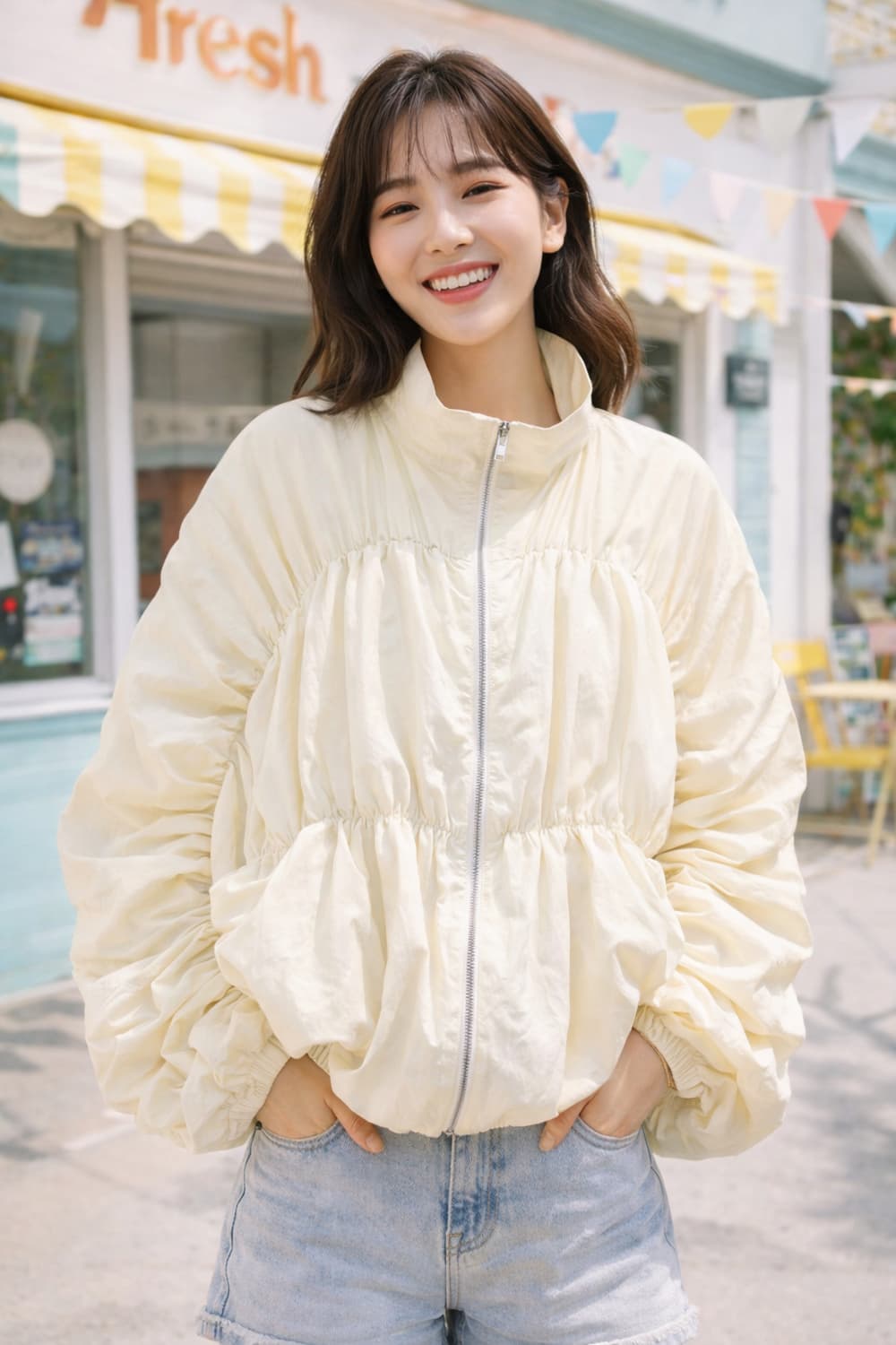 jsnewyork 셔링박시 블루종.임블리 버터팬츠 상품이미지1