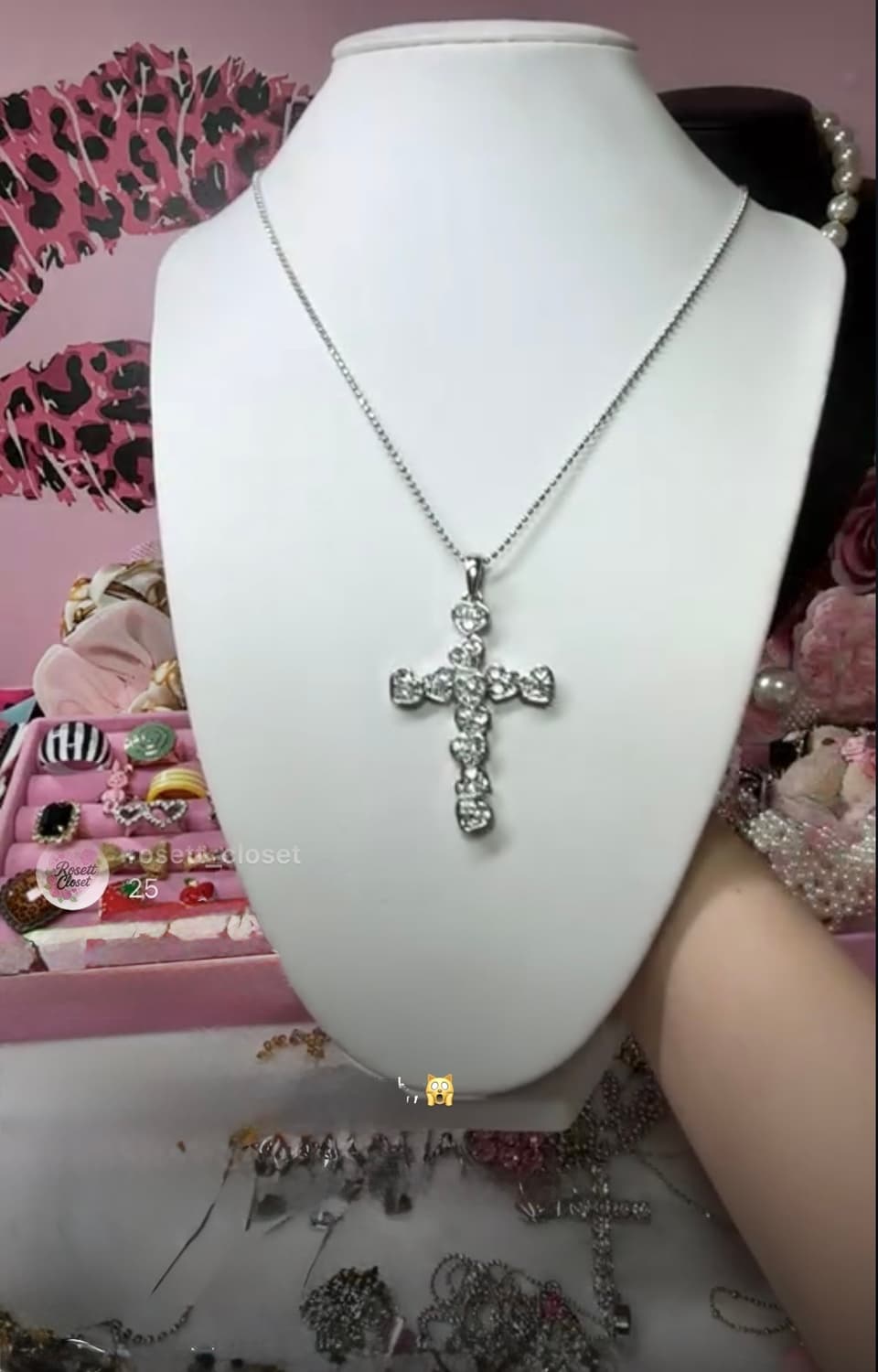 빈티지 십자가 큐빅 하트 롱 목걸이 갸루 y2k 오네갸루 히메갸루 상품이미지1