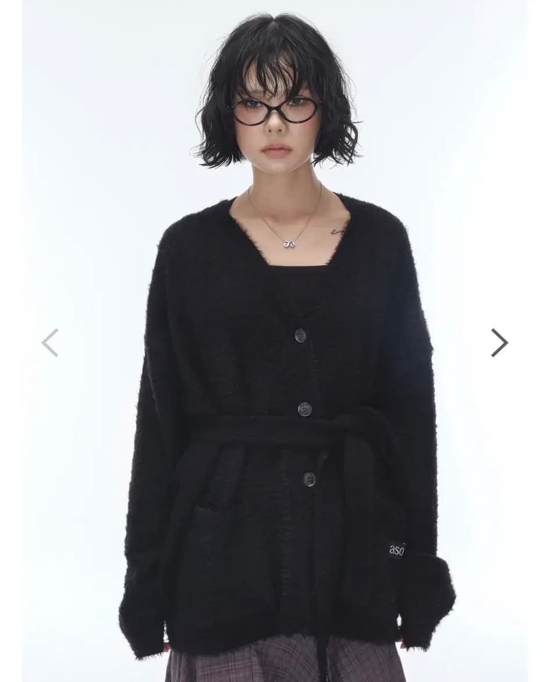 애즈온 루카 타이 가디건 블랙 상품이미지1