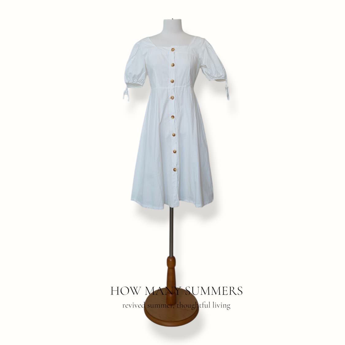 GRL 스퀘어넥 퍼프 원피스 화이트 M 버튼 반팔 소매 리본 상품이미지1