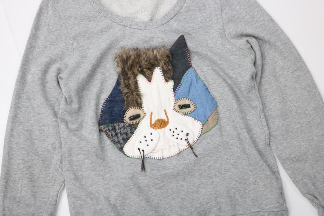 네넷(Ne-net) 빈티지 고양이 패치워크 엘보 패치 그레이 맨투맨 상품이미지3