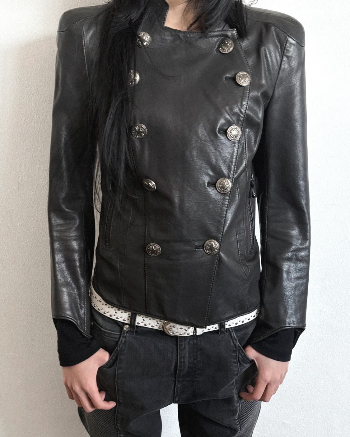 TIME 나폴레옹 실버버튼 크롭컷 램스킨 자켓 상품이미지2