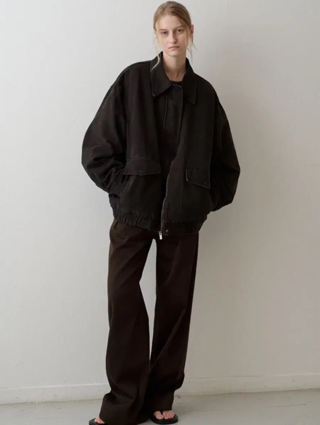 (오늘만 급처) (택O) 파사드패턴 오버핏 빈티지 코튼 블루종 (브라운) 상품이미지1