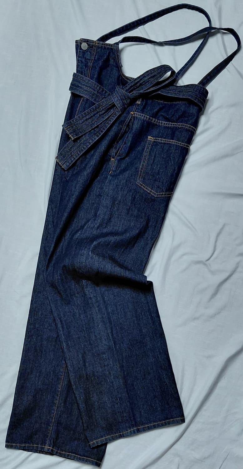 [M] 아즐 바이 마우지(AZUL) 리본 포인트 와이드 데님 오버롤 바지 상품이미지5