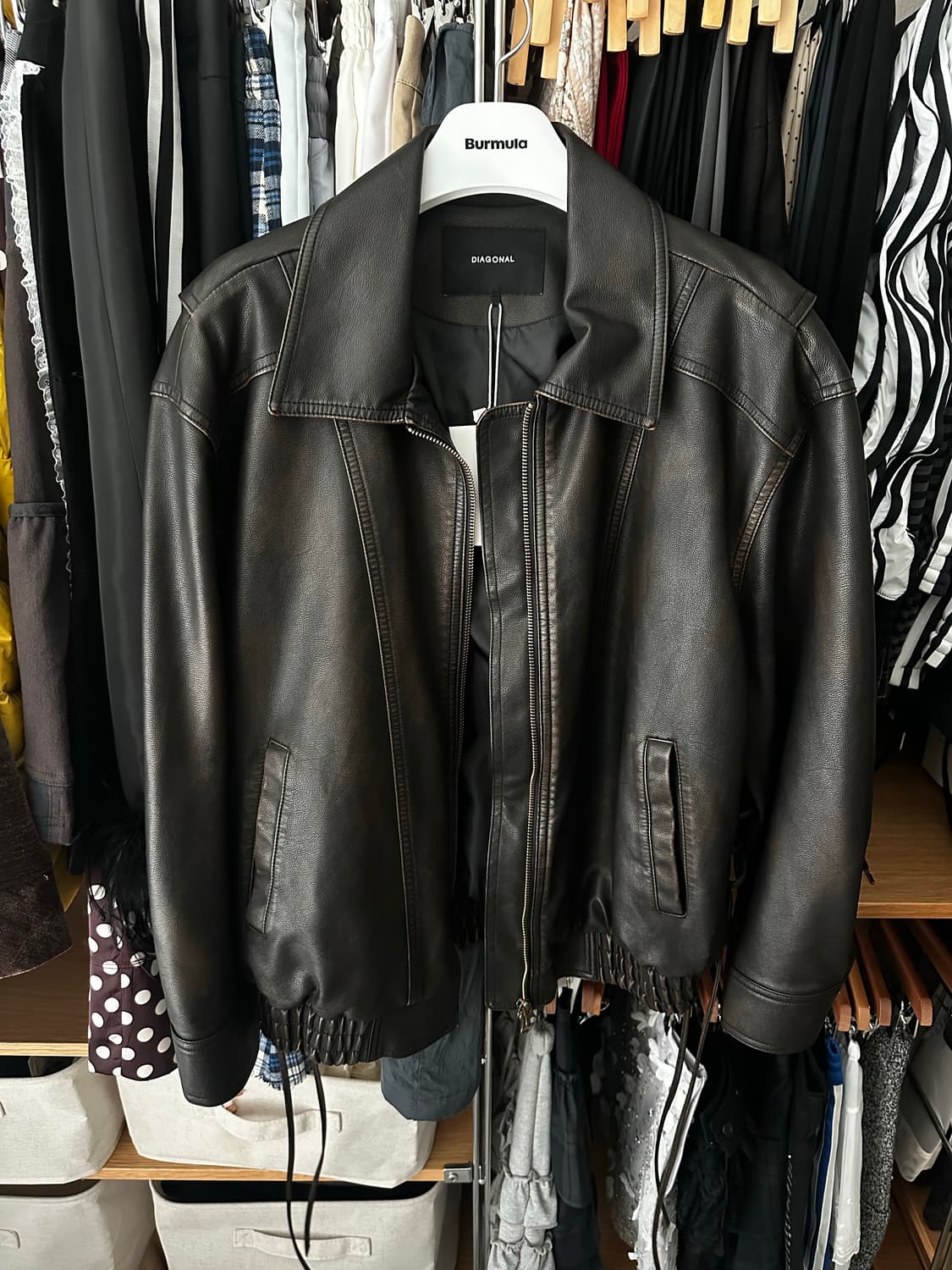 다이애그널 워시드 레더 자켓 상품이미지1