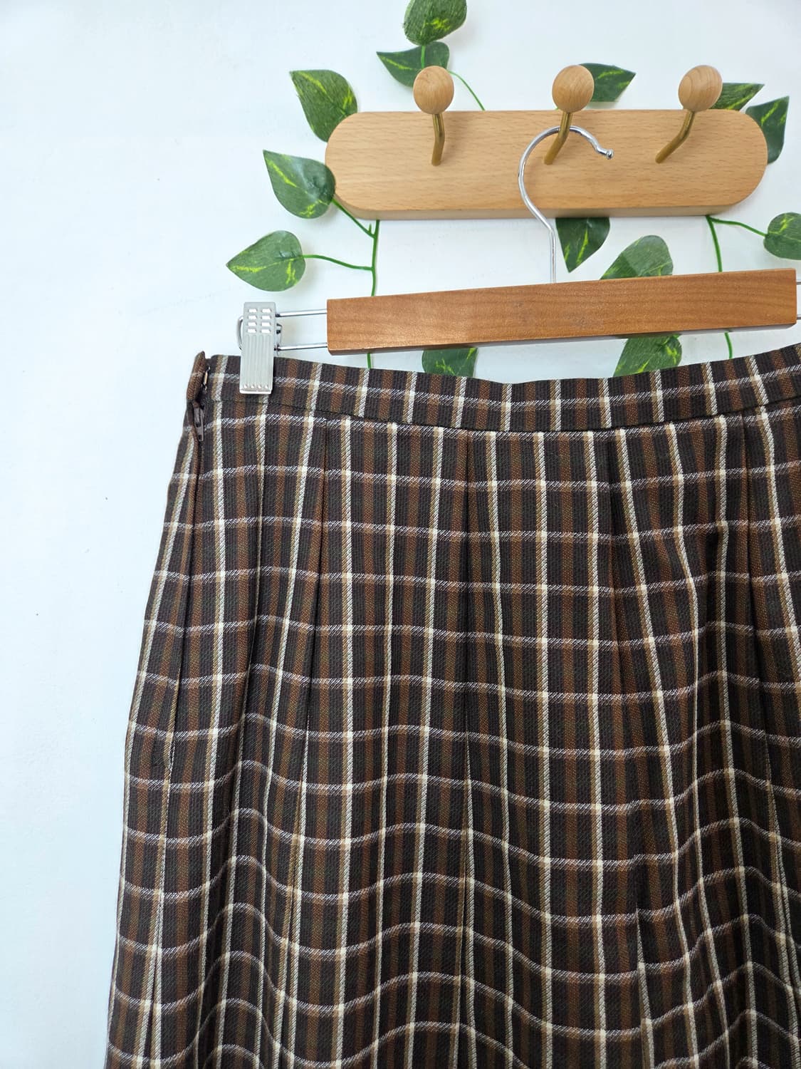 브라운 체크 울스커트 상품이미지6