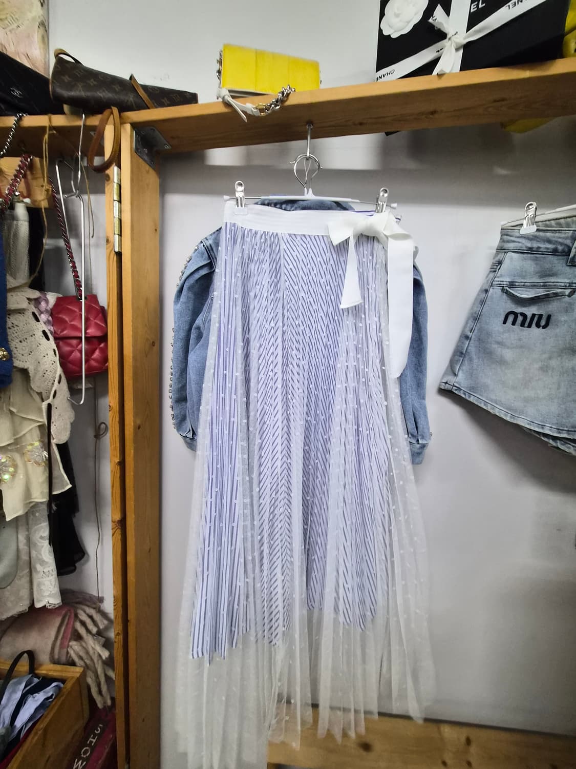 스톤비즈 벌룬 반팔 데님자켓.지고트 레이스 원피스 상품이미지6