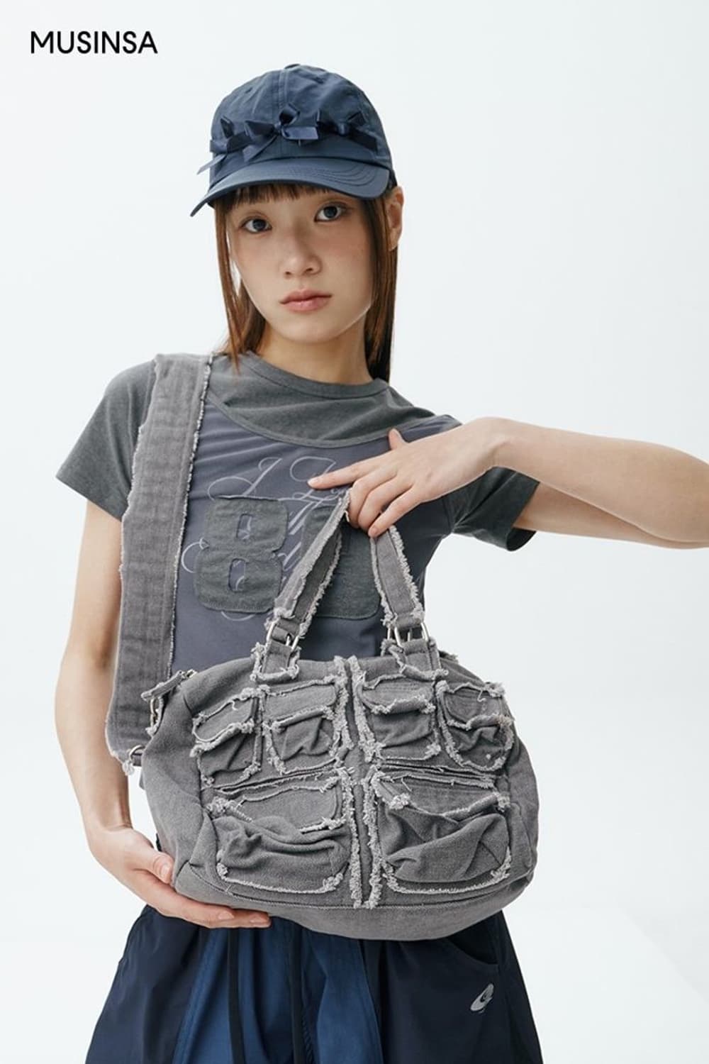 Leey 엘이이와이 데미지 멀티 포켓 카고백 차콜 상품이미지5