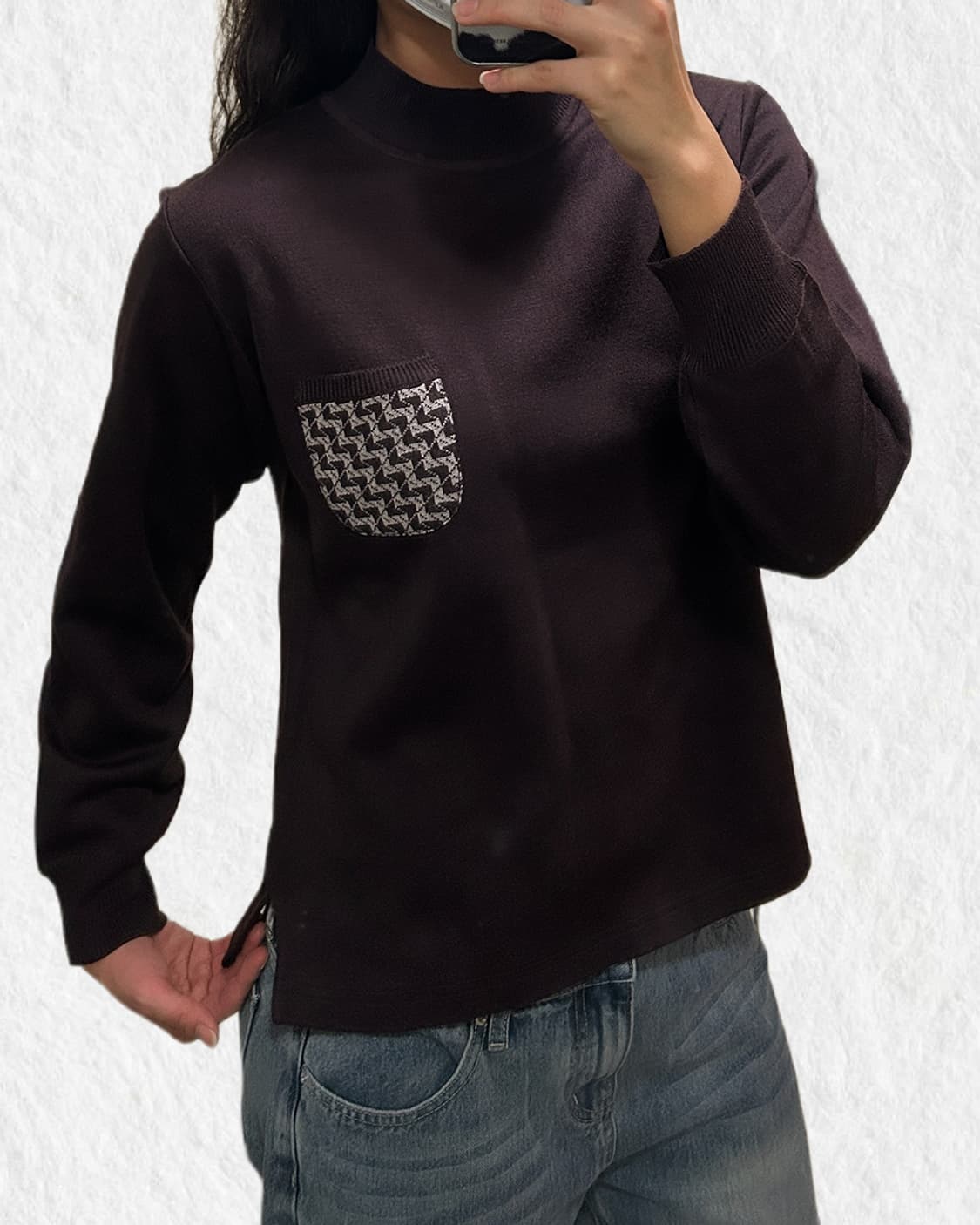 빈티지 포켓포인트 브라운 반폴라 니트 상품이미지4