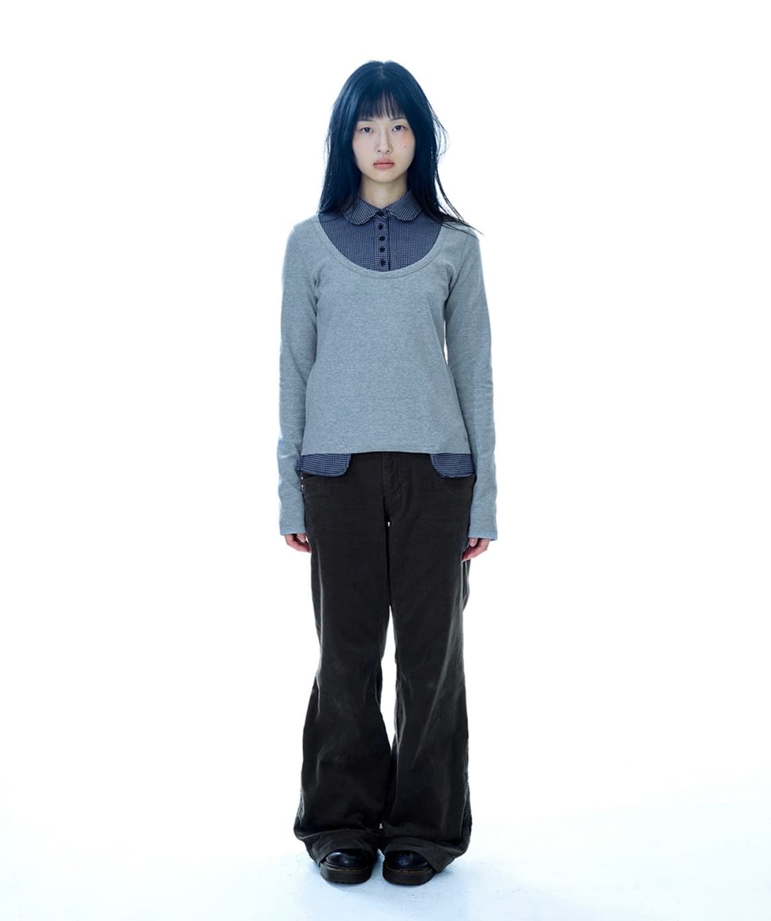 코이세이오 리버시블 칼라 롱슬리브 멜란지그레이  상품이미지2