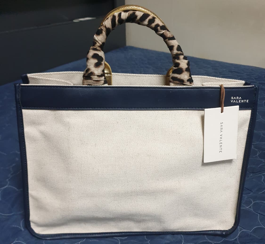 사라발렌테 캔버스 도트백 (크림,네이비) 상품이미지1