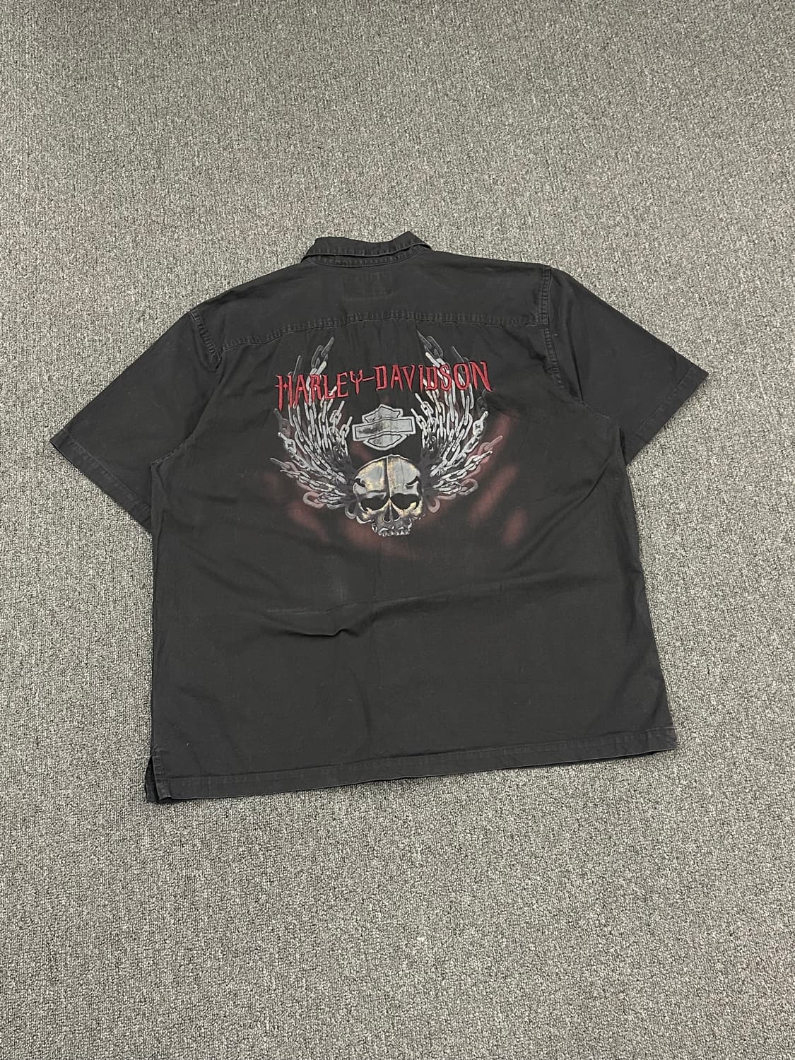 XL)할리데이비슨 빈티지 스컬 프린팅 자수 블랙 반팔셔츠 상품이미지5