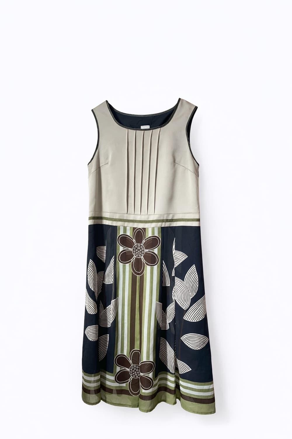 빈티지 플라워 배색 슬리브리스 원피스 상품이미지1