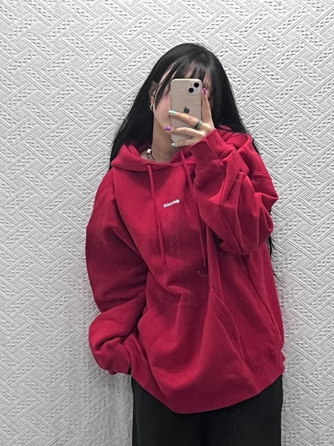 슬로우애시드 레트로 오버핏 비비드 레드 후드티 L C06898 상품이미지1