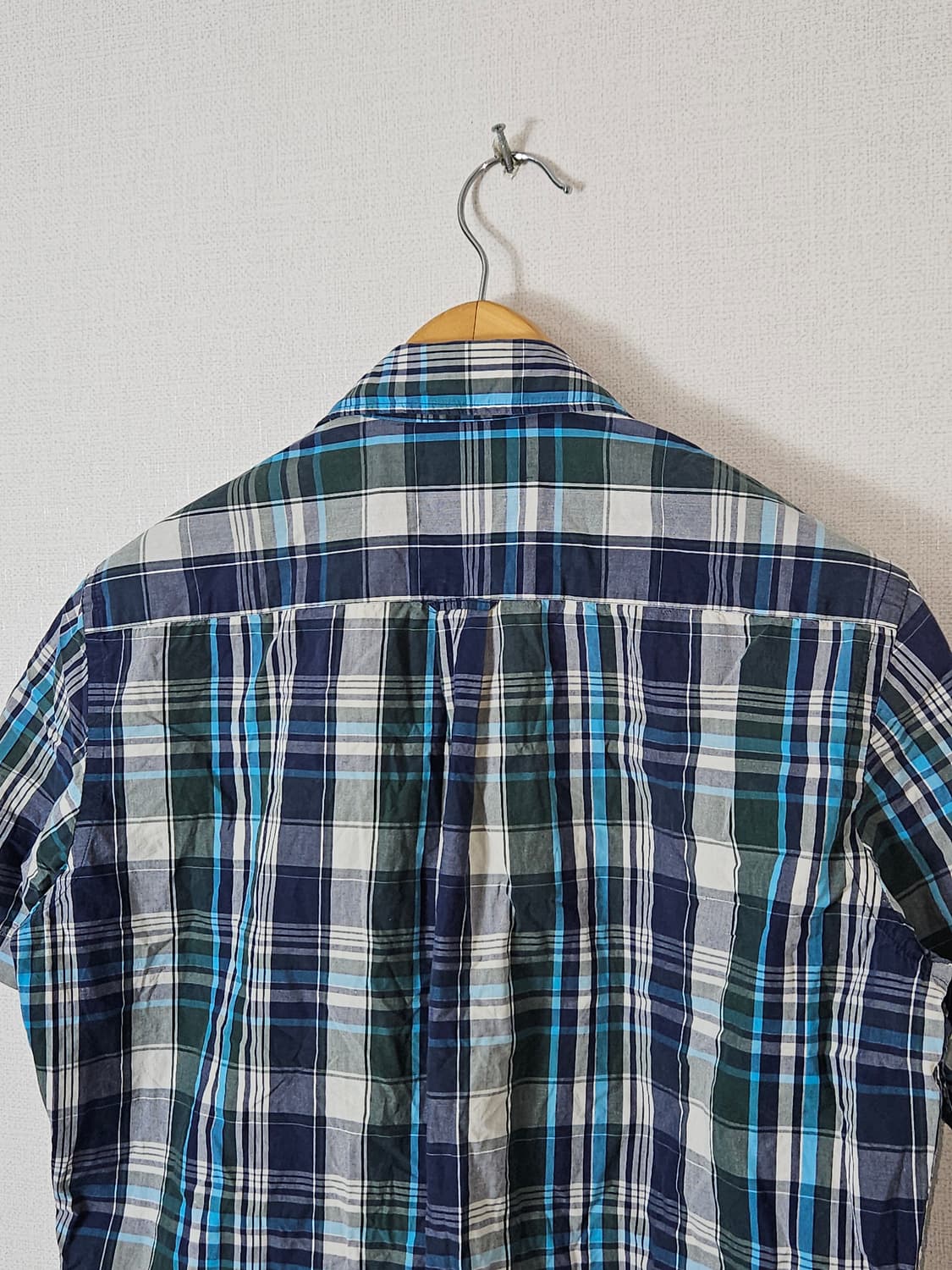 간트 GANT 반팔셔츠 체크 린넨 클래식 로고 그린블루 L 상품이미지5