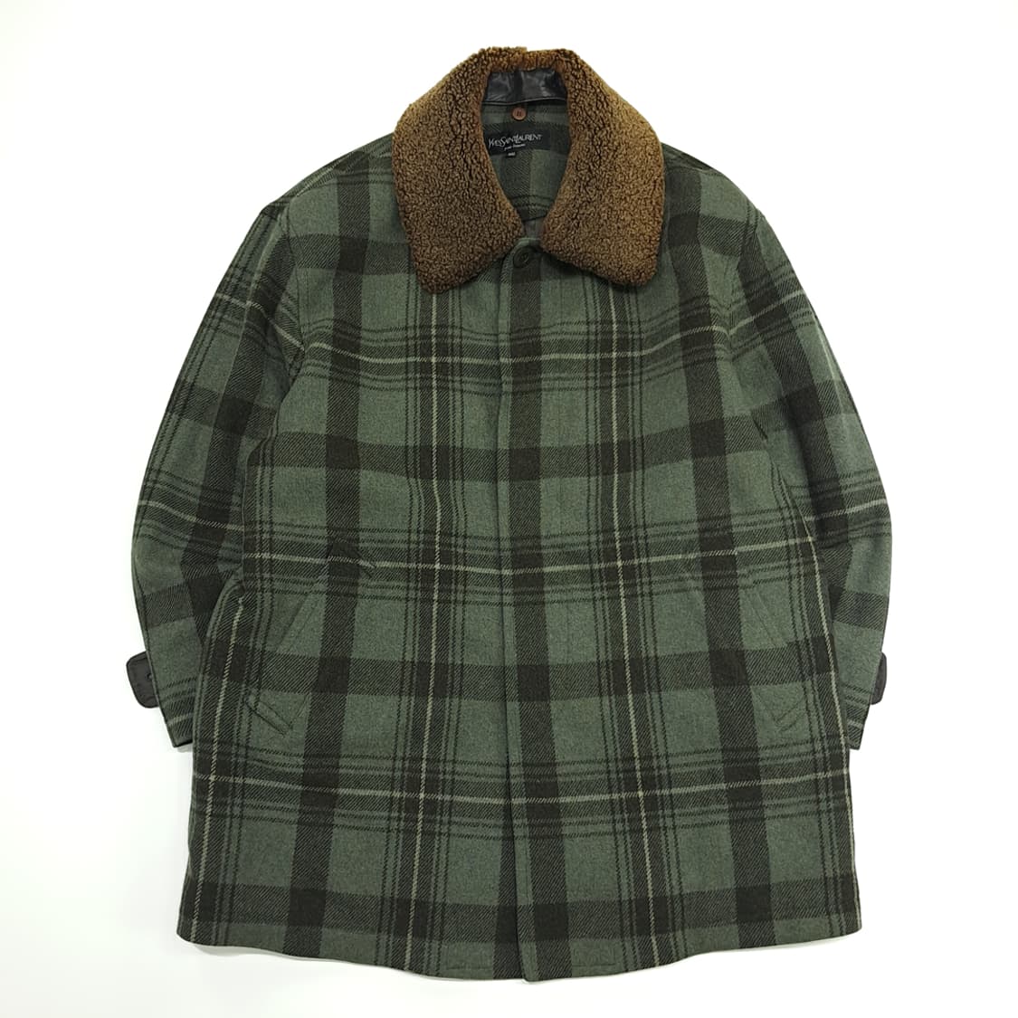 CN760 L 입생로랑 옴므 울 체크 보아카라 하프코트 상품이미지1